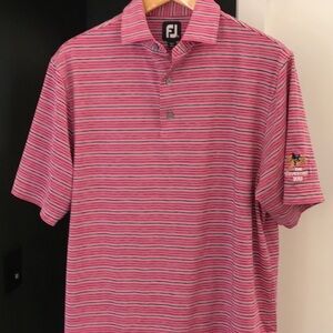 FootJoy Pink Striped Polo Golf Shirt Performance Fabric M Medium